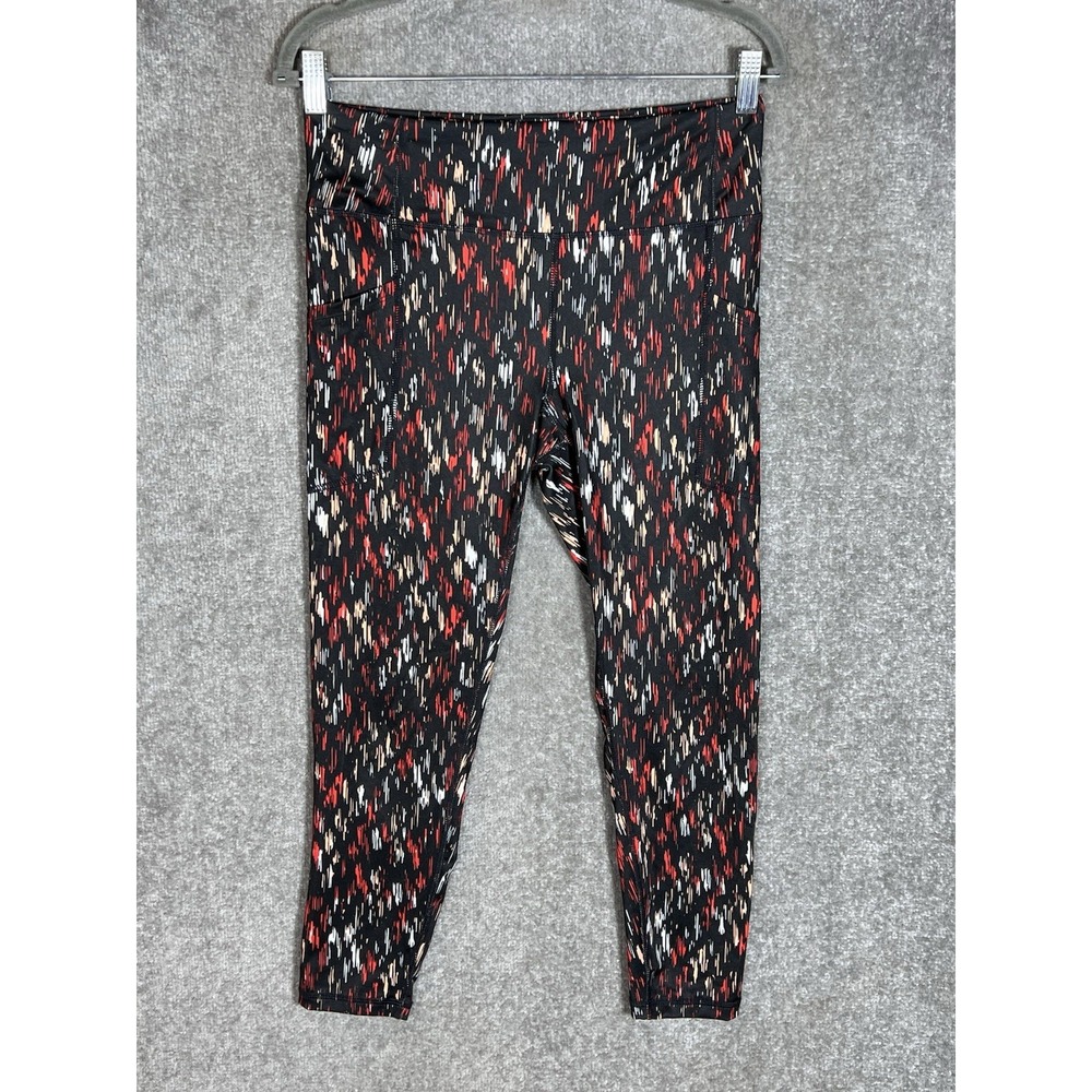 Pro Player Ankle Leggings Womens Sz M Black Abstract Stretch Pockets Wicking